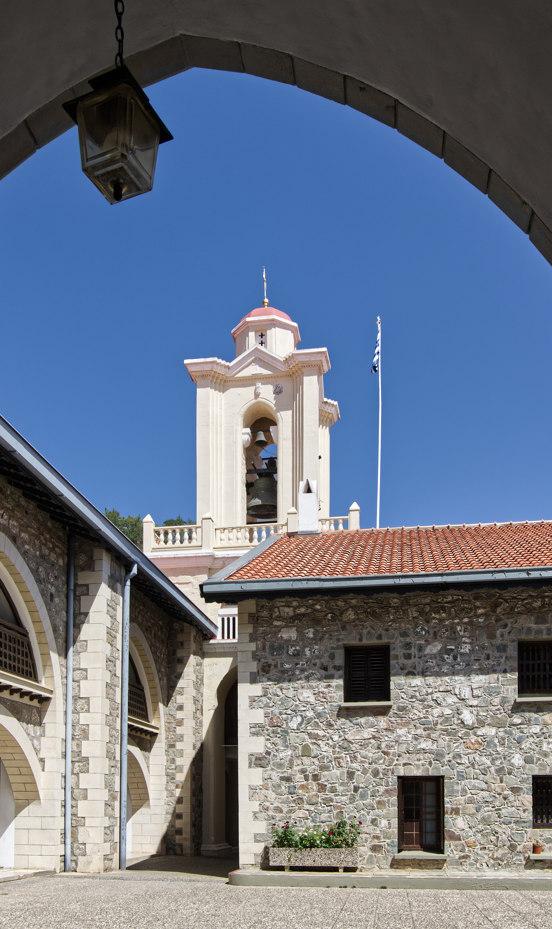 Bell tower and monastery buildings at Kykkos in the Troodos Mountains