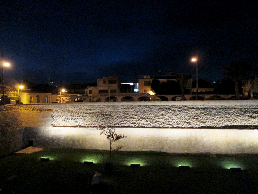The Venetian walls of old Nicosia illuminated at night